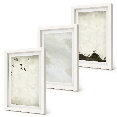 Triptyk tavla med ram Fåglar, stenar och minimalistiska dekorationer med penseldrag