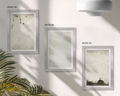 Triptyk tavla med ram Fåglar, stenar och minimalistiska dekorationer med penseldrag