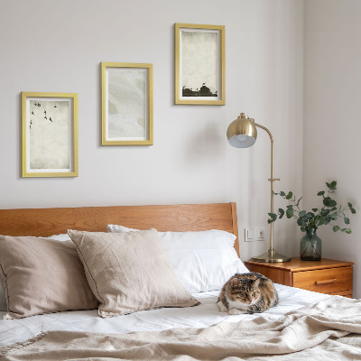 Triptyk tavla med ram Fåglar, stenar och minimalistiska dekorationer med penseldrag