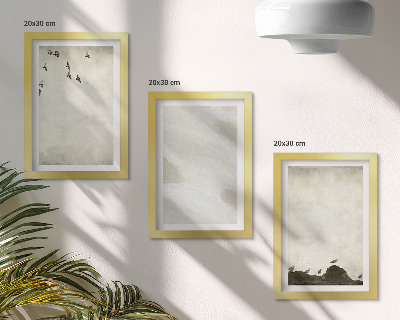 Triptyk tavla med ram Fåglar, stenar och minimalistiska dekorationer med penseldrag