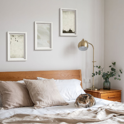 Triptyk tavla med ram Fåglar, stenar och minimalistiska dekorationer med penseldrag