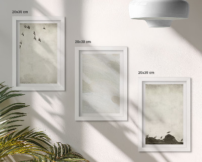 Triptyk tavla med ram Fåglar, stenar och minimalistiska dekorationer med penseldrag