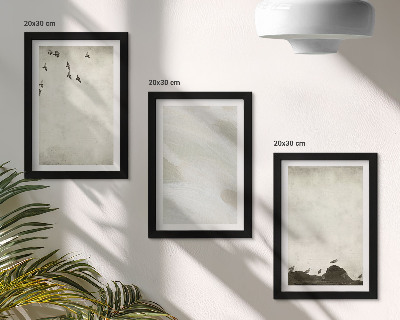 Triptyk tavla med ram Fåglar, stenar och minimalistiska dekorationer med penseldrag