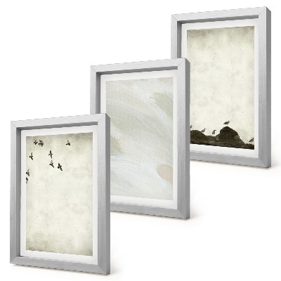 Triptyk tavla med ram Fåglar, stenar och minimalistiska dekorationer med penseldrag