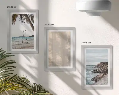Tavelvägg med 3 tavlor sommarsand och havsutsikt med sommarlandskap