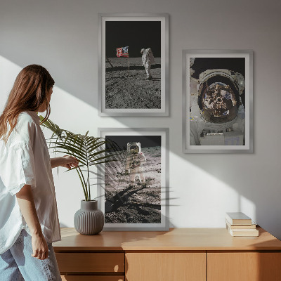 Set om 3 tavlor NASA:s månlandning på astronaut