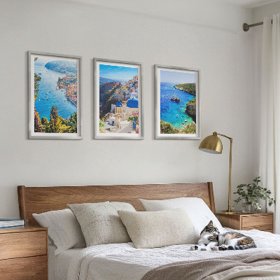 Tavelpaket med ramar Grekiska vyer över Santorini Oia