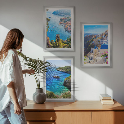Tavelpaket med ramar Grekiska vyer över Santorini Oia