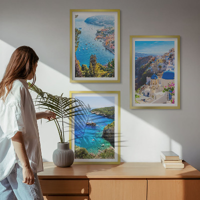 Tavelpaket med ramar Grekiska vyer över Santorini Oia
