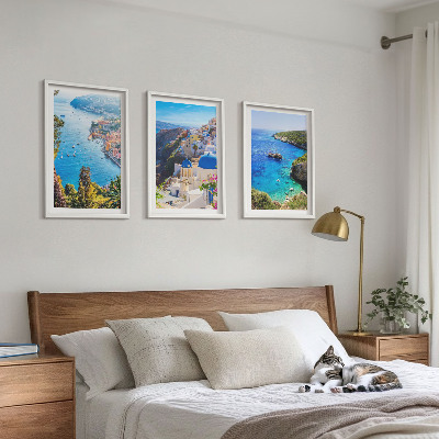 Tavelpaket med ramar Grekiska vyer över Santorini Oia