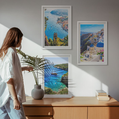Tavelpaket med ramar Grekiska vyer över Santorini Oia