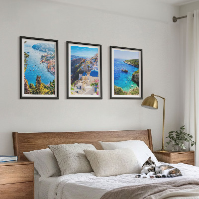 Tavelpaket med ramar Grekiska vyer över Santorini Oia