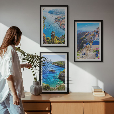 Tavelpaket med ramar Grekiska vyer över Santorini Oia