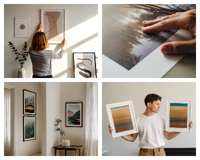 Tavelset ovanför soffa vattenfall berg natur båt