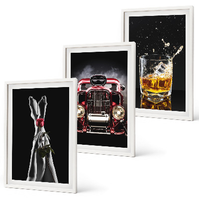 Tavelpaket med ramar Damben ros bil whisky