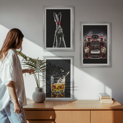 Tavelpaket med ramar Damben ros bil whisky
