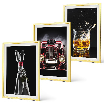 Tavelpaket med ramar Damben ros bil whisky