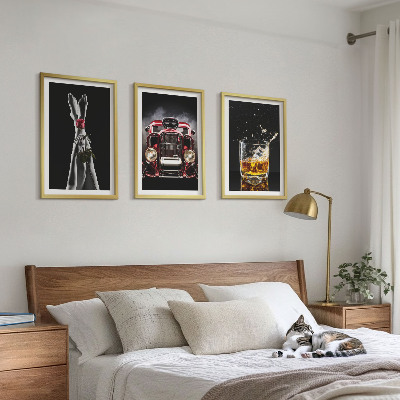 Tavelpaket med ramar Damben ros bil whisky