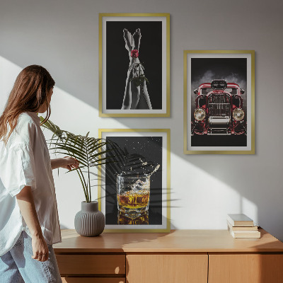Tavelpaket med ramar Damben ros bil whisky