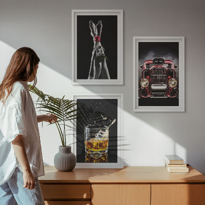 Tavelpaket med ramar Damben ros bil whisky