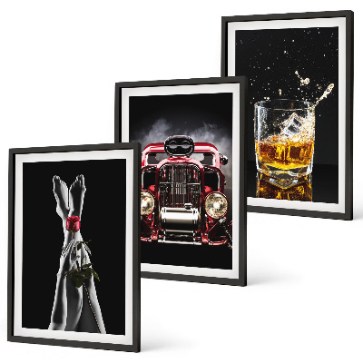Tavelpaket med ramar Damben ros bil whisky
