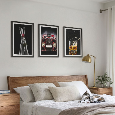 Tavelpaket med ramar Damben ros bil whisky
