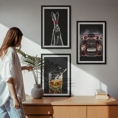 Tavelpaket med ramar Damben ros bil whisky