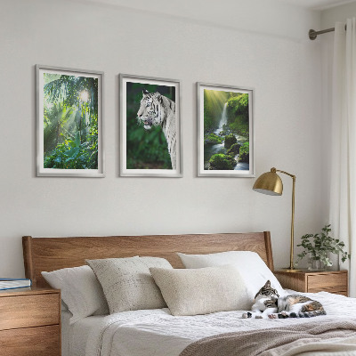 Set om 3 tavlor Djungeltigervattenfall