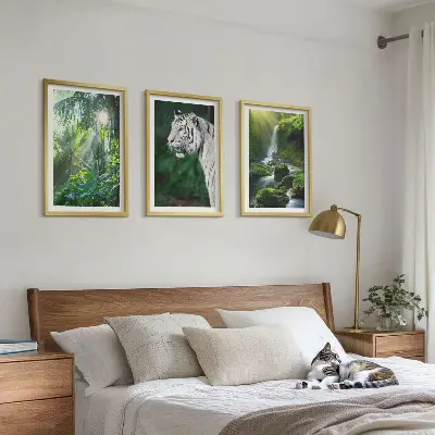 Djungeltigel och vattenfall set med 3 tavlor