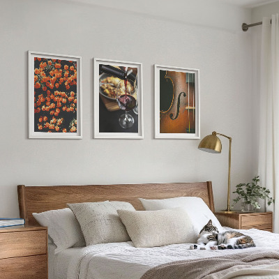 Tavelset ovanför soffa Vintage blommor vinfiol