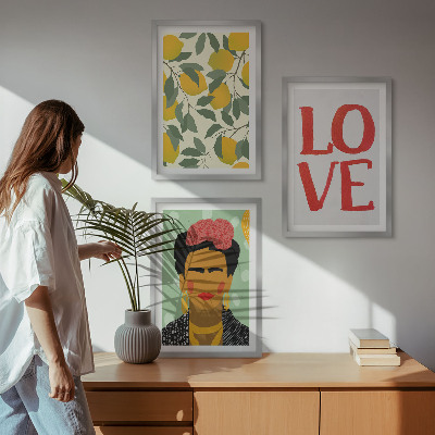 Tavelpaket med ramar Citroner ÄLSKAR porträtt av Frida