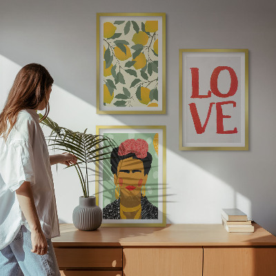 Tavelpaket med ramar Citroner ÄLSKAR porträtt av Frida
