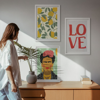 Tavelpaket med ramar Citroner ÄLSKAR porträtt av Frida
