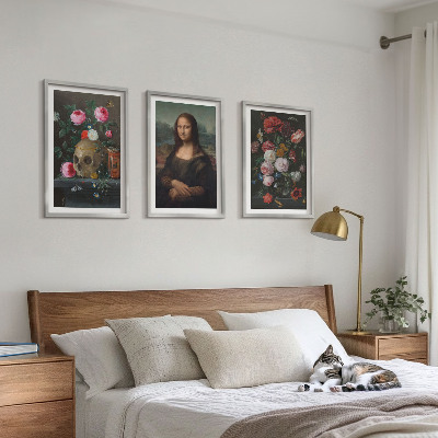 Set om 3 tavlor Blommor skalleporträtt Mona Lisa