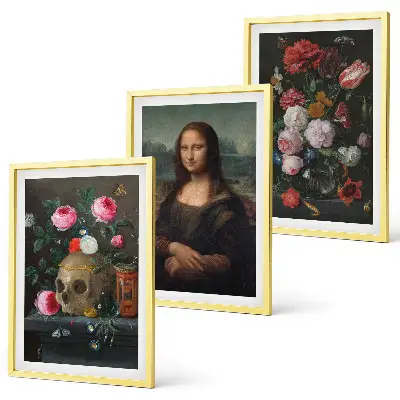 Blommor skalleporträtt Mona Lisa set om 3 tavlor