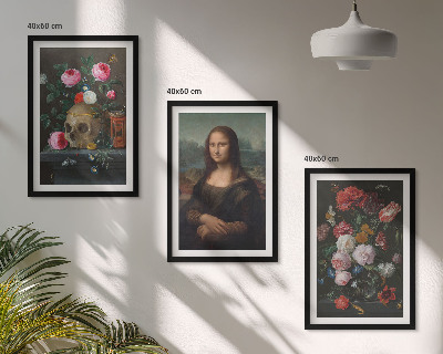 Set om 3 tavlor Blommor skalleporträtt Mona Lisa