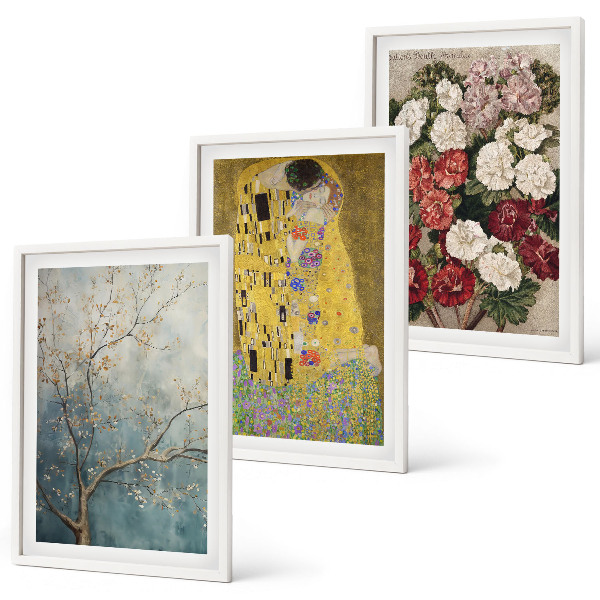 Set om 3 tavlor Blommorna i trädet målning Klimt