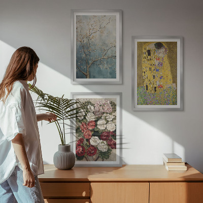 Set om 3 tavlor Blommorna i trädet målning Klimt