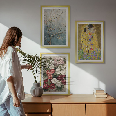 Set om 3 tavlor Blommorna i trädet målning Klimt