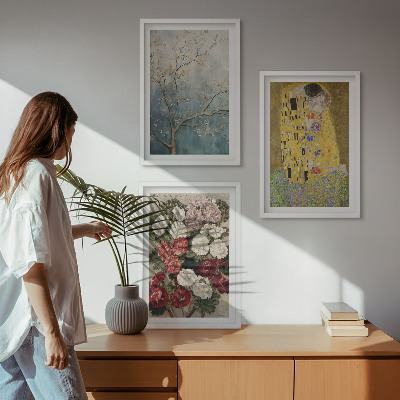 Set om 3 tavlor Blommorna i trädet målning Klimt