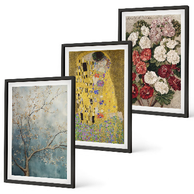 Set om 3 tavlor Blommorna i trädet målning Klimt