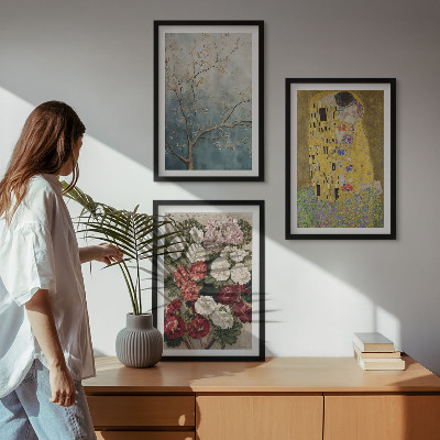 Set om 3 tavlor Blommorna i trädet målning Klimt
