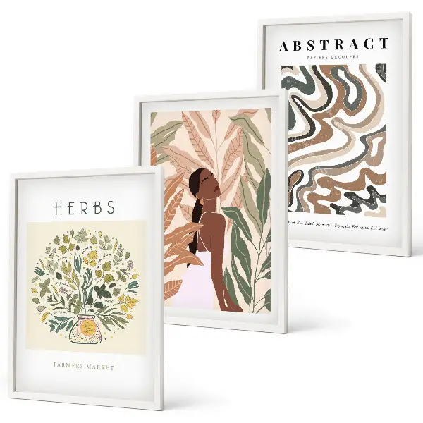 Posterset i boho- och pastellstil tavelset för väggen ovanför soffan