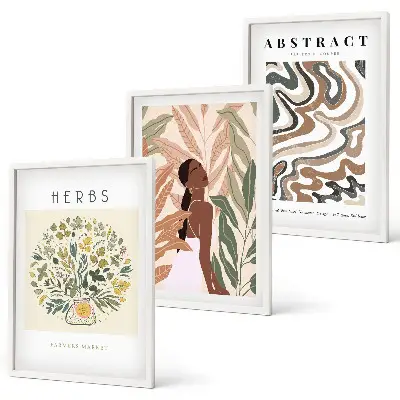 Posterset i boho- och pastellstil tavelset för väggen ovanför soffan