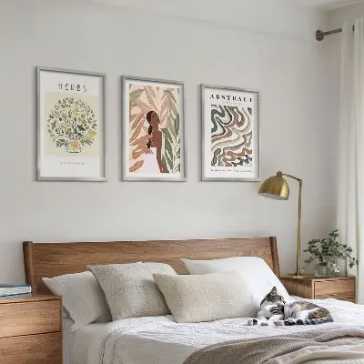Posterset i boho- och pastellstil tavelset för väggen ovanför soffan