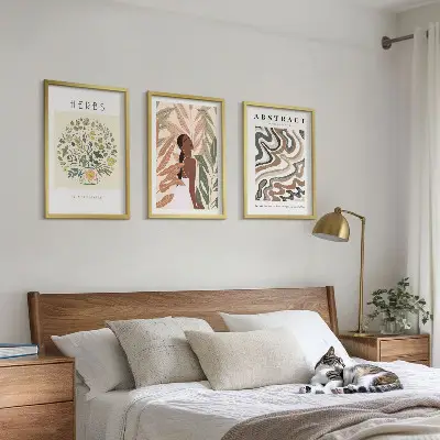Posterset i boho- och pastellstil tavelset för väggen ovanför soffan