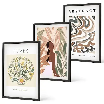Posterset i boho- och pastellstil tavelset för väggen ovanför soffan