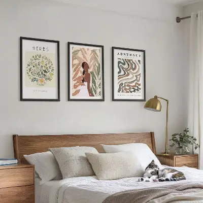 Posterset i boho- och pastellstil tavelset för väggen ovanför soffan