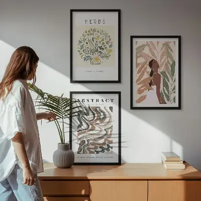 Posterset i boho- och pastellstil tavelset för väggen ovanför soffan