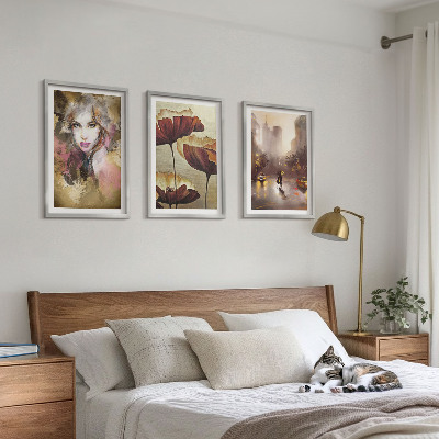 Tavelpaket med ramar Abstrakt porträtt av en kvinna med blommor och regn